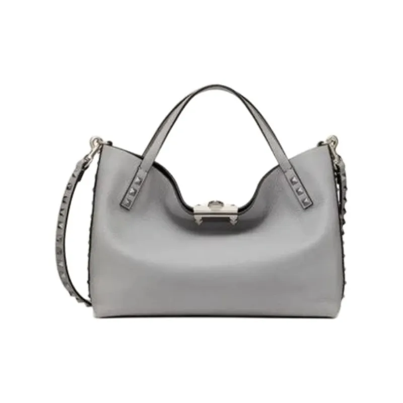 Valentino GARAVANIRockstud Grain Calfskin Shoulder Bag, Crossbody Bag, Handbag Trumpets Women's Gray-0