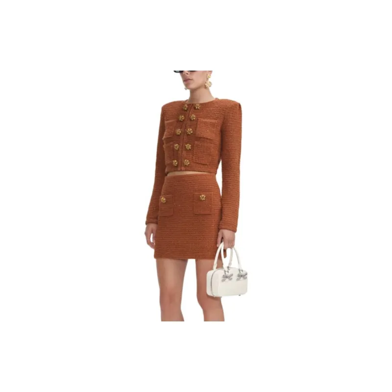 Self-portrait Textured Cropped Knit Jacket-2