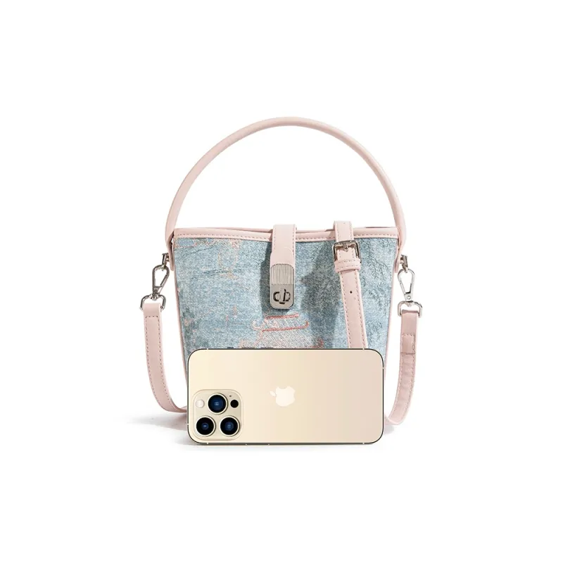 CAEISL&KCIEL Polyurethane Synthetic Leather Handbag Crossbody Bag Regular Women's Blue And White Embroidered Pink-1