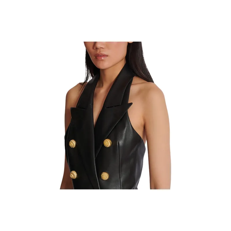 BALMAIN Leather Halterneck Dress-6