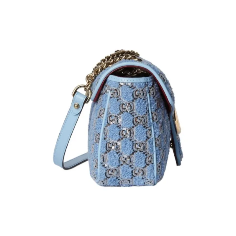 GUCCI GG Marmont Tweed Crossbody Bag, Shoulder Bag Trumpets Women's Blue-2