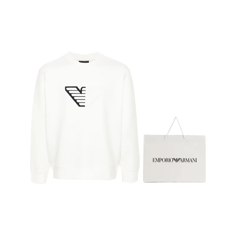 EMPORIO ARMANI Double jersey Sweatshirt With Embossed Oversized Eagle On A Chevron Background-5