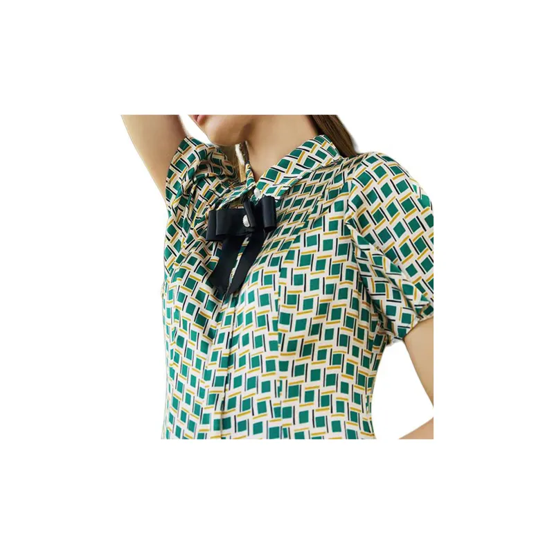 BESIONIA SS22 Short Sleeved Dresses Women's Green Geometric Pattern-1