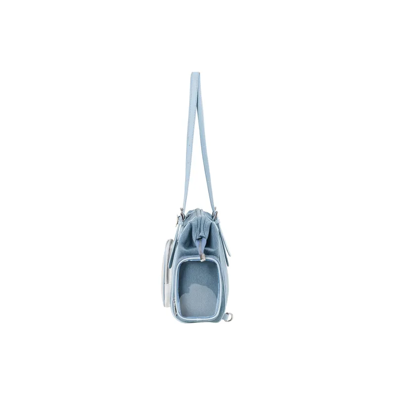 Sound For Life Fabric Double Shoulder Crossbody Bag, Shoulder Bag Women's Denim Blue/Ecru-3