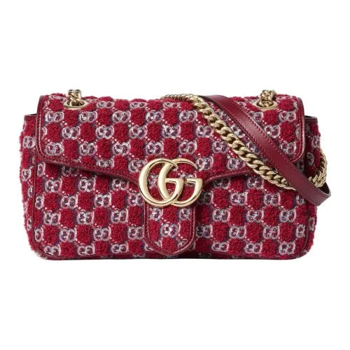 GUCCI Tweed Shoulder Bag Small Size Women's Red