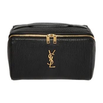 SAINT LAURENT Grain Leather Makeup Bag Women's Black