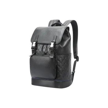 BOPAI Top Grain Cow Leather Backpack Regular Men's Black