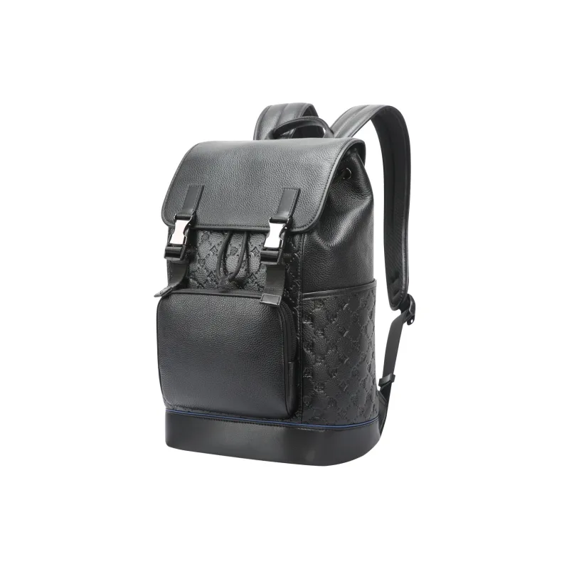 BOPAI Top Grain Cow Leather Backpack Regular Men's Black-0