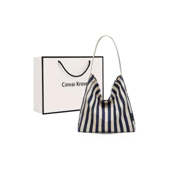 Simvay Clos Fabric Tote Bag Shopping Bag Shoulder Bag Large Size Women's Blue White Stripes