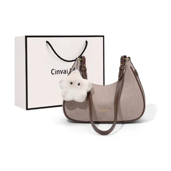 CinvaiKrose Fabric With Synthetic Leather Shoulder Bag Crossbody Bag French Shoulder Bag Small Size Women's Brown