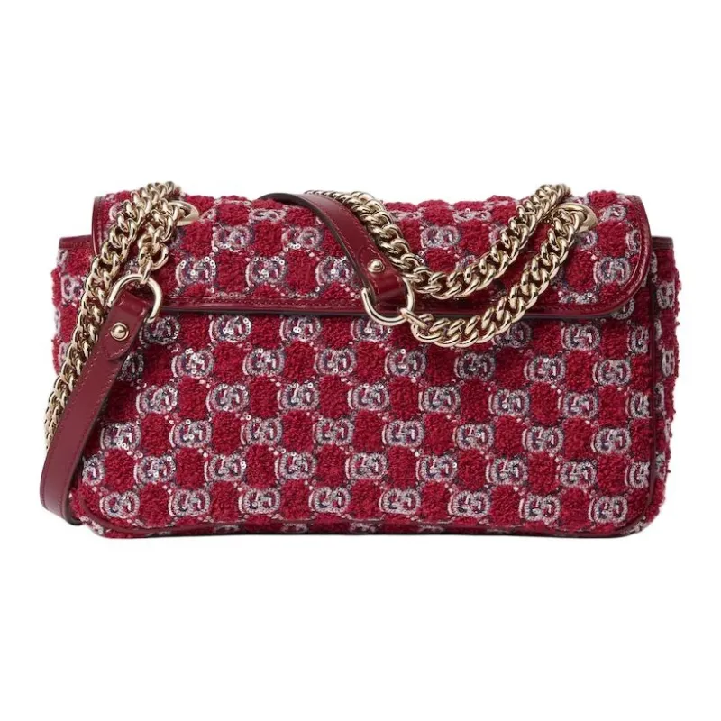 GUCCI Tweed Shoulder Bag Trumpets Women's Red-3