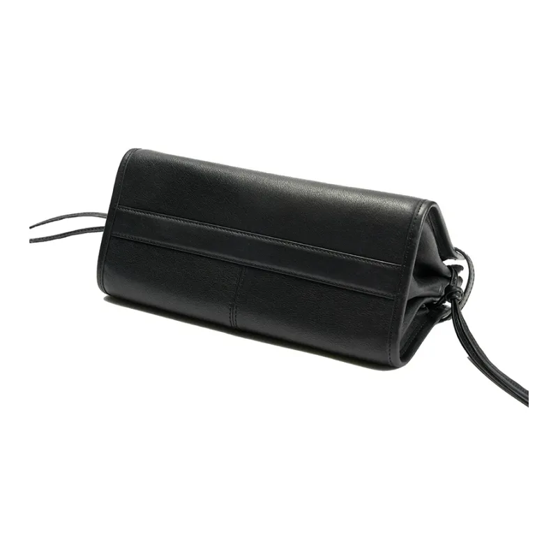 SUPERMERCY Vegetable Tanned Cow Leather Boston Bag Shoulder Bag Crossbody Bag Medium Size Women's Ink Black-6