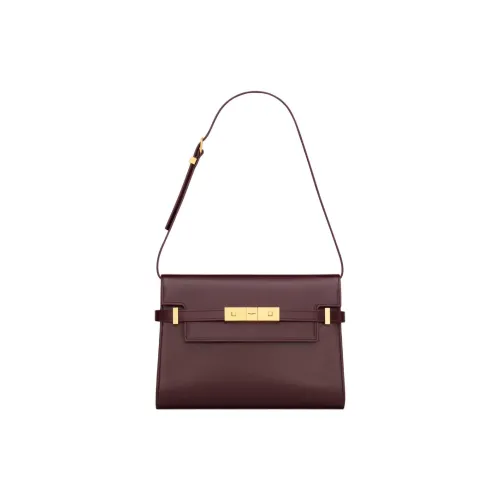 SAINT LAURENT MANHATTAN Calfskin Handbag, Shoulder Bag Small Size Women's Red Brown