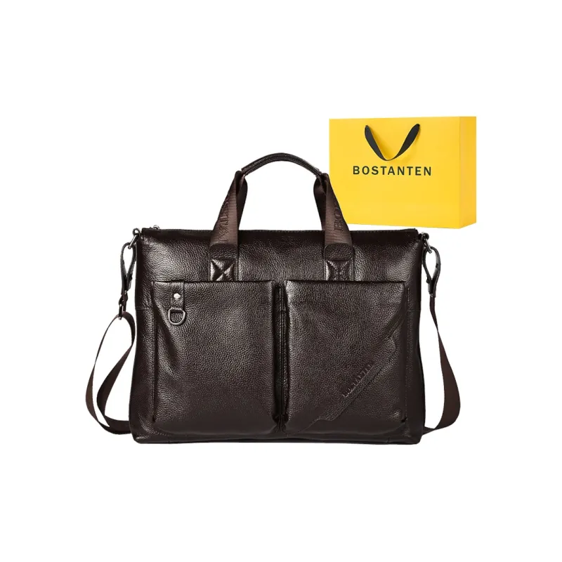 BOSTANTEN Cow Leather One Shoulder Handbags Men's Black/Coffee-2