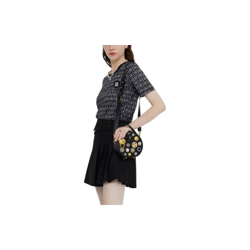 BESIONIA SS21 T Shirt Women's Black Geometric Pattern-4