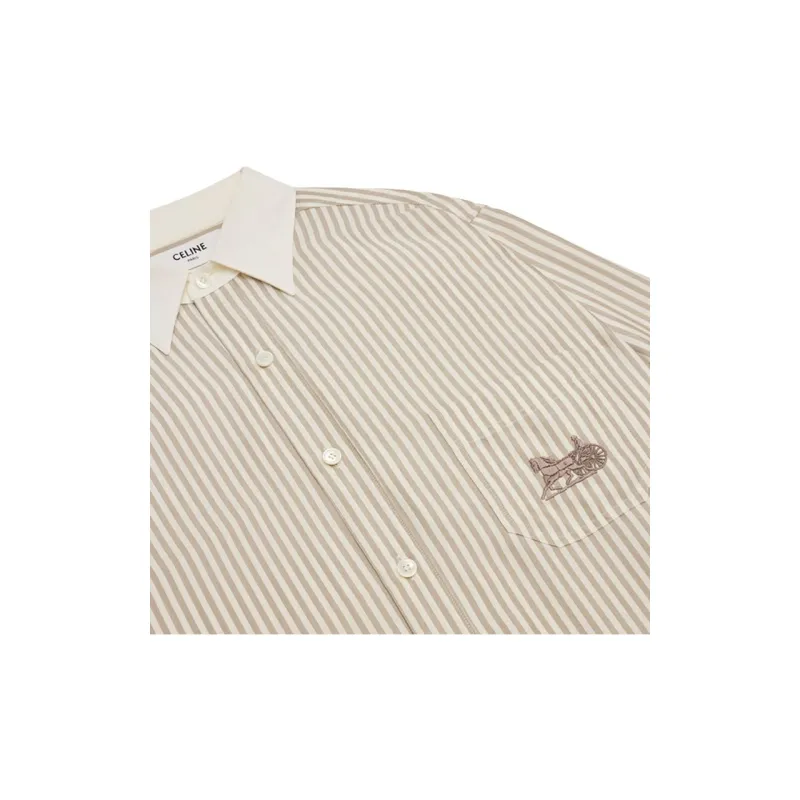 CELINE SS21 Women's Stripe Carriage Embroidery Long-Sleeve CELINE SS21 Women's Stripe Carriage Embroidery Long-Sleeve