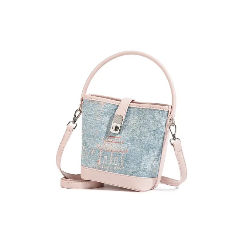 CAEISL&KCIEL Polyurethane Synthetic Leather Handbag Crossbody Bag Regular Women's Blue And White Embroidered Pink-2