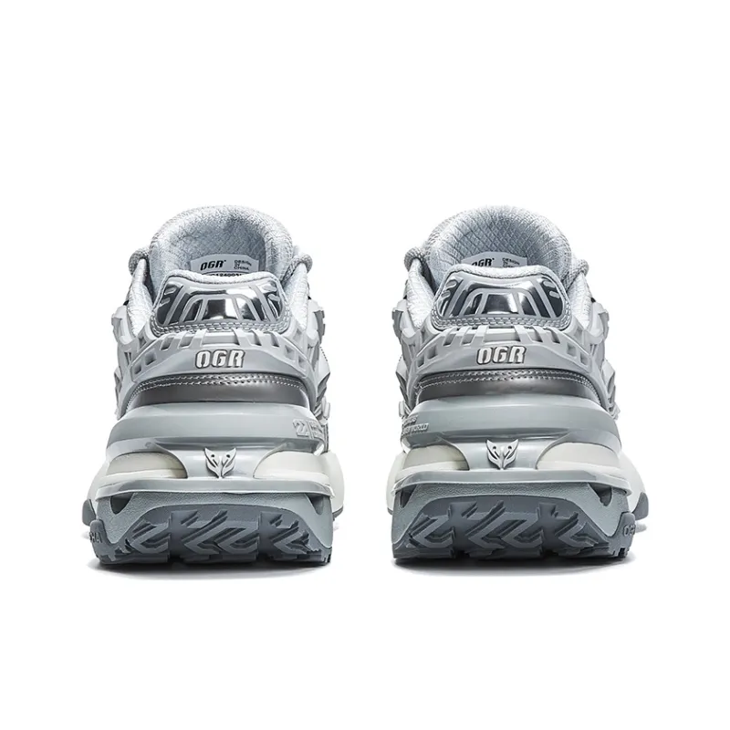 OGR Anti Slip And Wear Resistant Height Increasing Low Top Running Shoes Unisex Silver Gray-3
