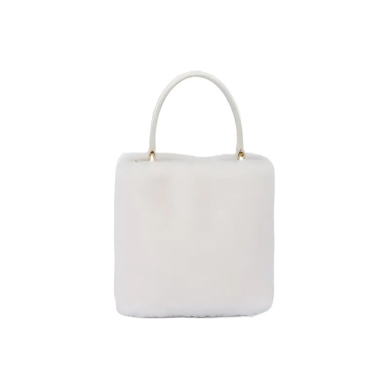 PRADA Panier Velvet With Leather Tote Bag Shopping Bag Bucket Bag Shoulder Bag Crossbody Bag Handbag Mini Women's White-2