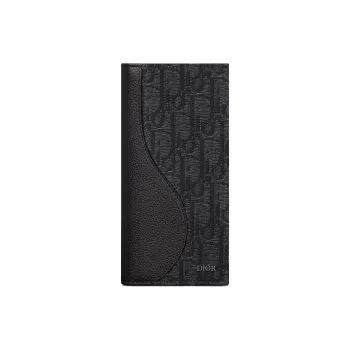 DIOR Cotton With Cow Leather Patchwork Wallet Unisex Black