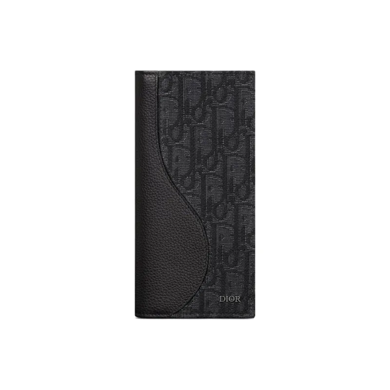 DIOR Cotton With Cow Leather Patchwork Wallet Unisex Black-0