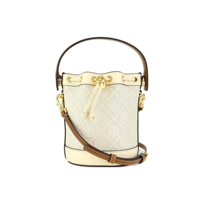 TORY BURCH Mini T Monogram Bucket Bag Ivory-0