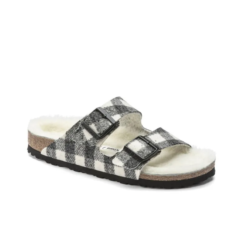 Birkenstock Arizona Shearling Slip-Resistant Slide Slippers Women's Black White Narrow Fit-3