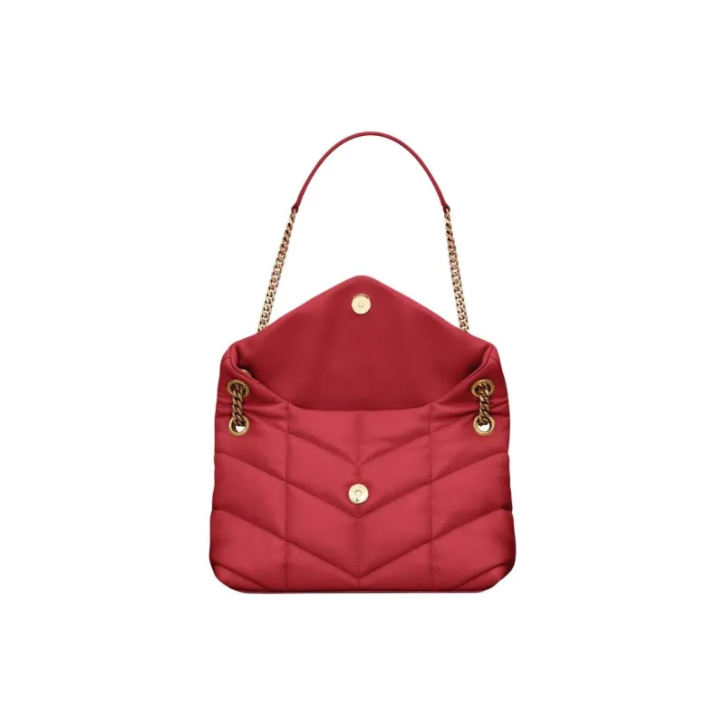 SAINT LAURENT PUFFER Nappa Leather Shoulder Bag, Crossbody Bag Trumpets Women's Red-5