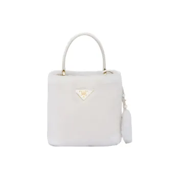 PRADA Panier Velvet With Leather Tote Bag Shopping Bag Bucket Bag Shoulder Bag Crossbody Bag Handbag Mini Women's White