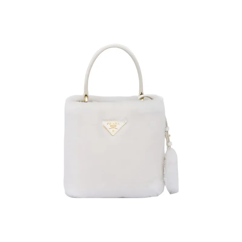 PRADA Panier Velvet With Leather Tote Bag Shopping Bag Bucket Bag Shoulder Bag Crossbody Bag Handbag Mini Women's White-0