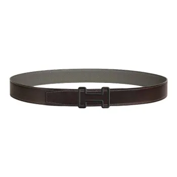 HERMES Calfskin Leather Belts Men's Dark Brown Width 3.2CM