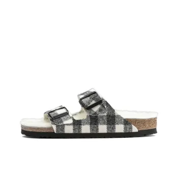 Birkenstock Arizona Shearling Slip-Resistant Slide Slippers Women's Black White Narrow Fit