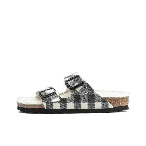 Birkenstock Arizona Shearling Slip-Resistant Slide Slippers Women's Black White Narrow Fit