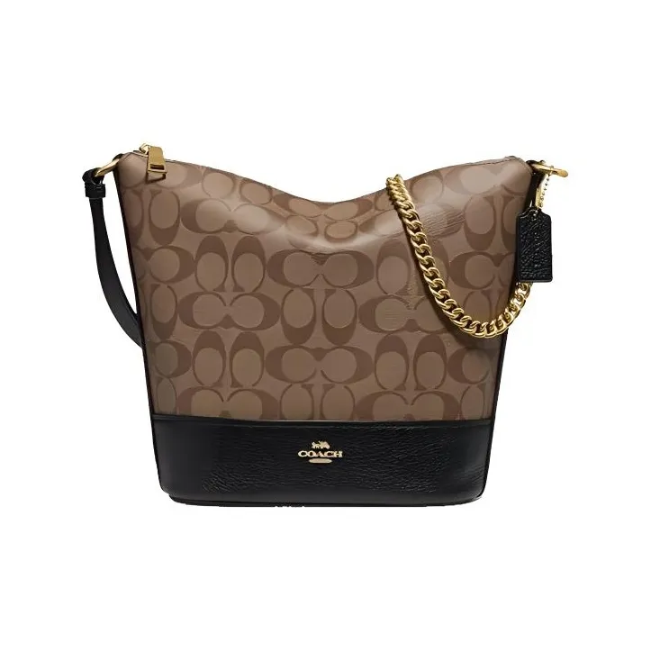 COACH Paxton PVC Hobo Bag Shoulder Bag Crossbody Bag Small Size Women's Khaki Monogram Black-0
