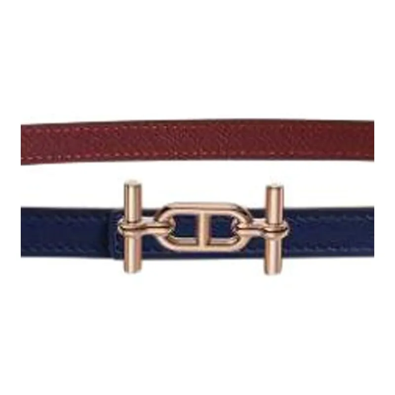 HERMES Calfskin Leather Belts Women's Light Blue Width 1.3CM-2