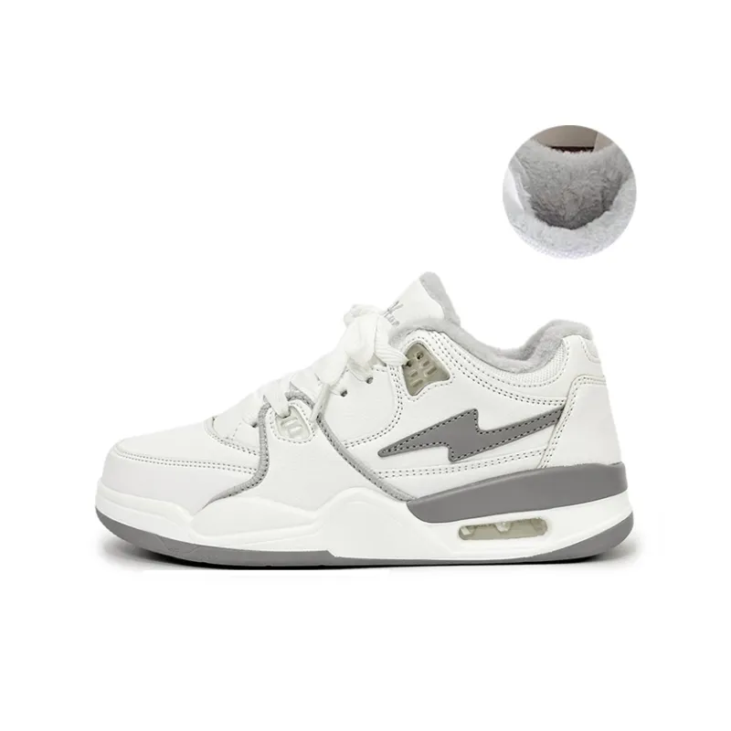 LIANGHUO Warm Slip-Resistant Cushioning Impact Resistance Low-Top Skateboard Shoes Unisex White Gray-1