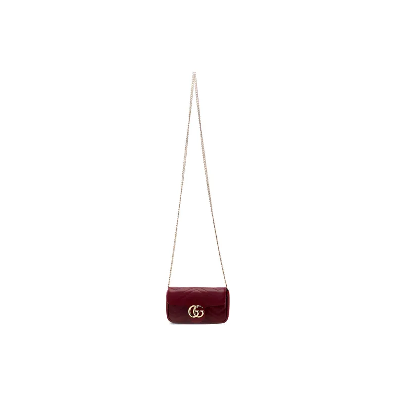 GUCCI GG Marmont Leather Shoulder Bag Crossbody Bag Extra Mini Women's Burgundy-0