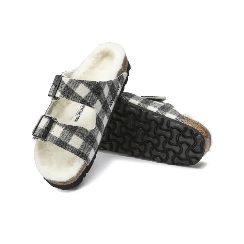 Birkenstock Arizona Shearling Slip-Resistant Slide Slippers Women's Black White Narrow Fit-4