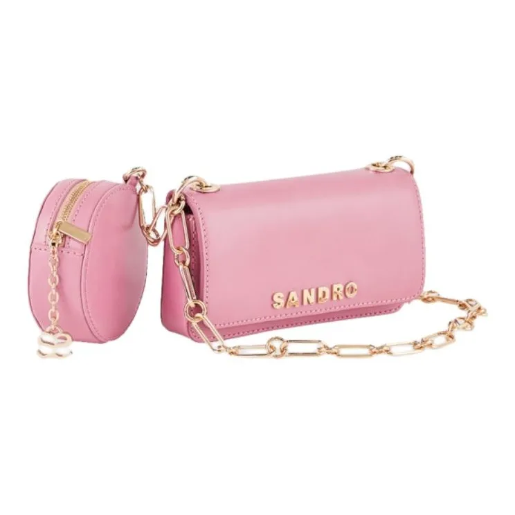 Sandro Cow Leather Shoulder Bag Handbag Shoulder Bag Medium Size Women's Pink-0