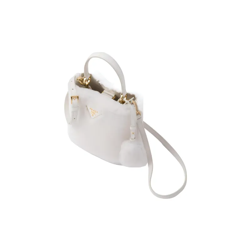 PRADA Panier Velvet With Leather Tote Bag Shopping Bag Bucket Bag Shoulder Bag Crossbody Bag Handbag Mini Women's White-1
