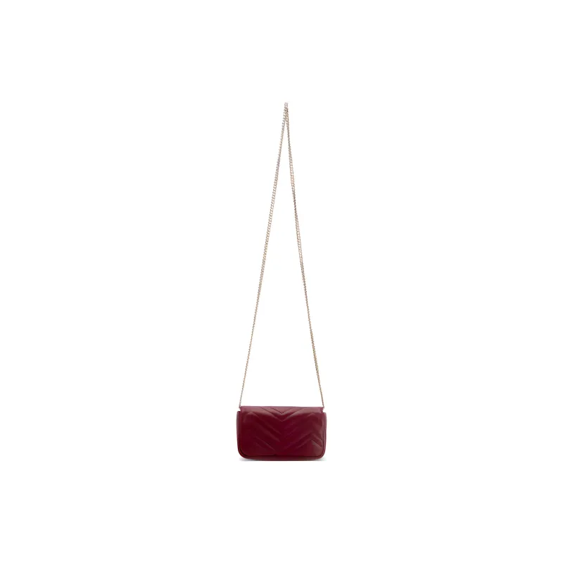 GUCCI GG Marmont Leather Shoulder Bag Crossbody Bag Extra Mini Women's Burgundy-2