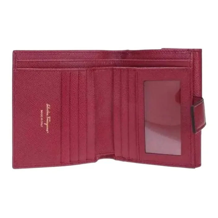 FERRAGAMO GANCINI Stamped Calfskin Wallet Women's Red-3