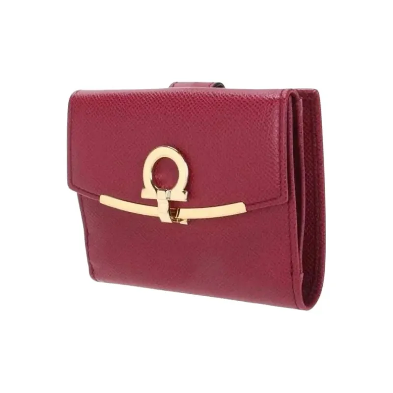 FERRAGAMO GANCINI Stamped Calfskin Wallet Women's Red-1