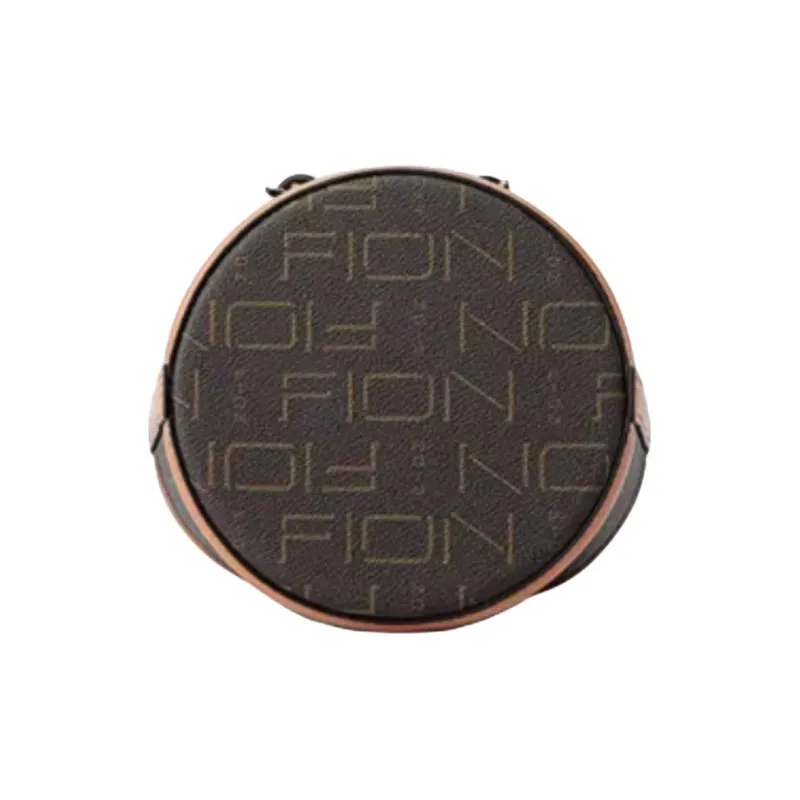 FION Coated Canvas Bucket Bag Portable Crossbody Bag Shoulder Bag Medium Size Women's Coffee With Caramel-4