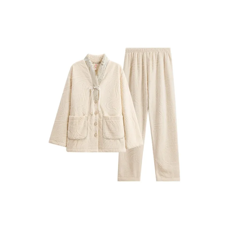 FENTENG Pajama Set Women's Beige Apricot-0