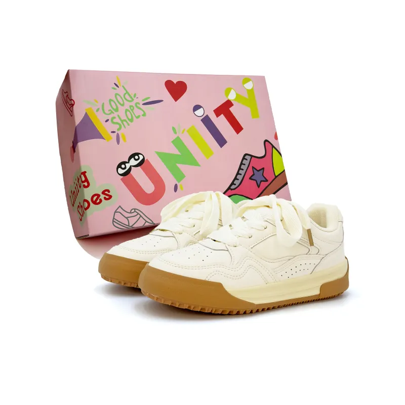 UNIITY Thickness White Sneakers Wear resistant, Lightweight, Breathable, And Non slip. Low Top Skateboard Shoes Women's-10