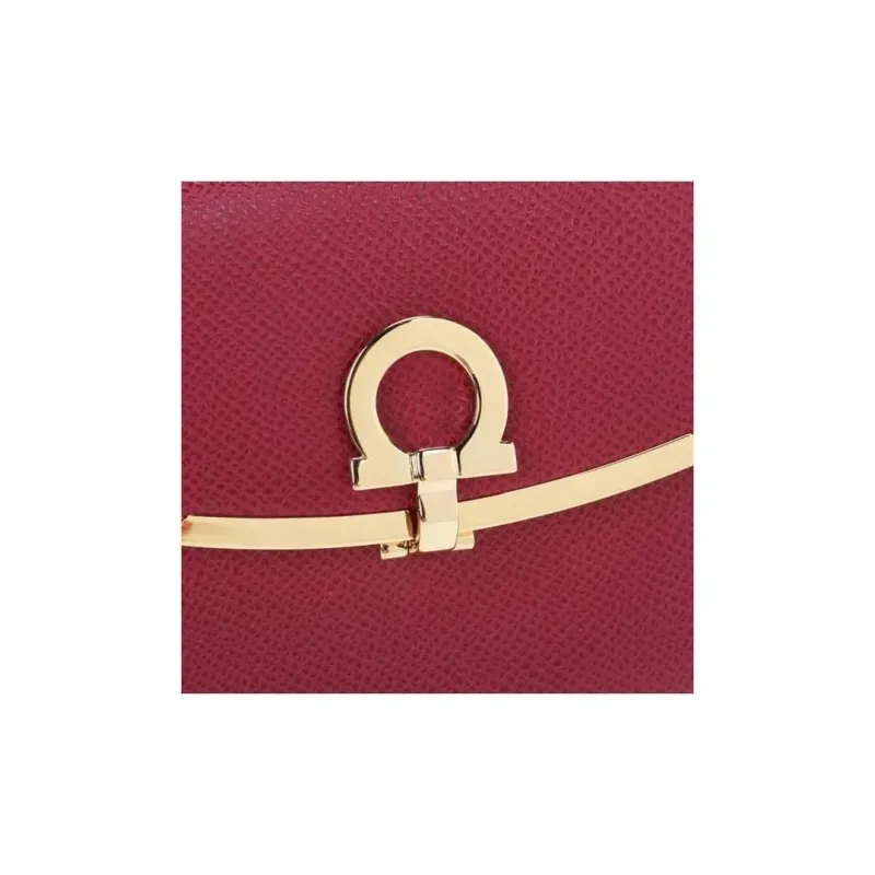 FERRAGAMO GANCINI Stamped Calfskin Wallet Women's Red-4