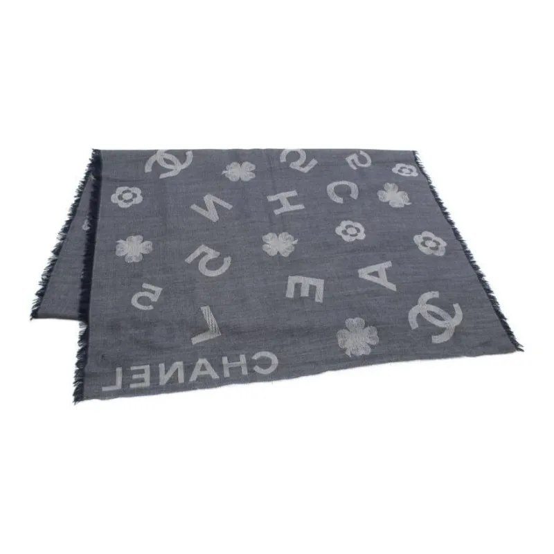 CHANEL Cashmere Blend Knit Scarves Women's Midnight Blue-1