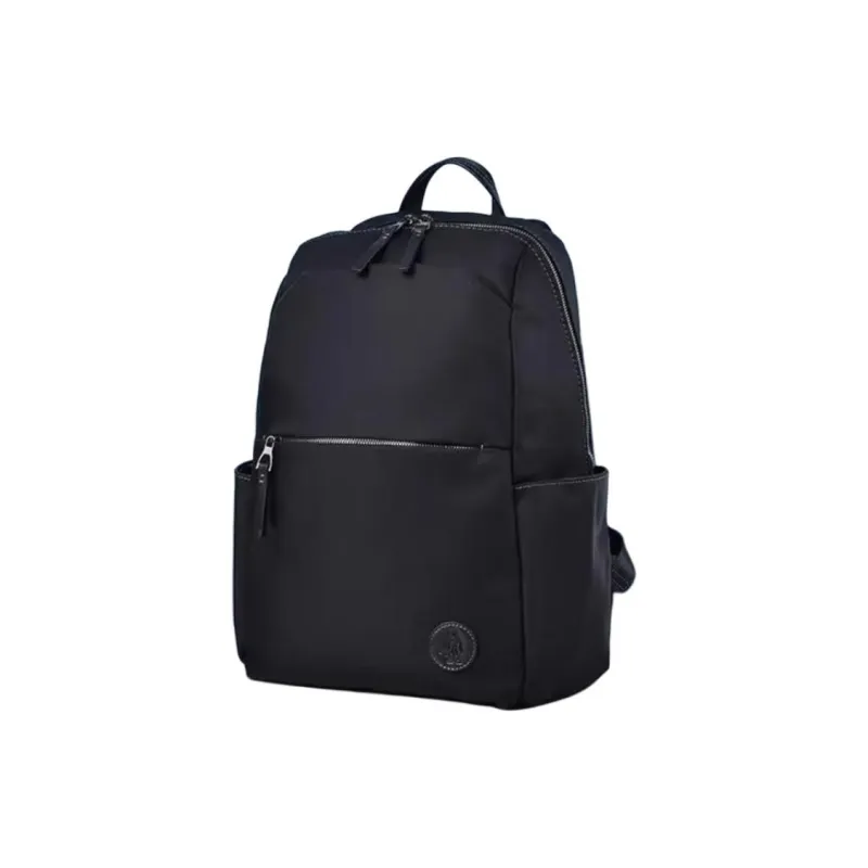 Hush Puppies Fabric Cow Leather Patchwork Backpack Large Size Men's Black-1