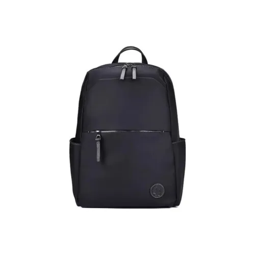 Hush Puppies Fabric Cow Leather Patchwork Backpack Large Size Men's Black